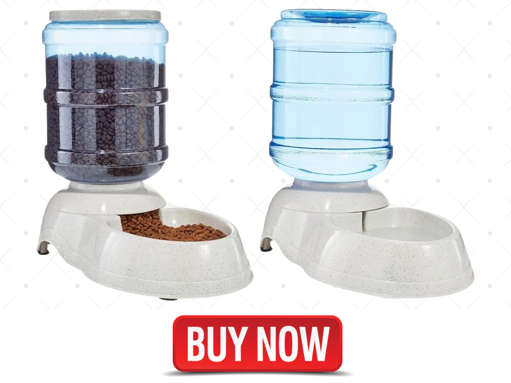 Amazon Basics Automatic Dog Cat Water Dispenser Gravity Feeder and Waterer Set, Large, 456.6fl.oz food feeder, 382.1 fl.oz water dispenser, Gray