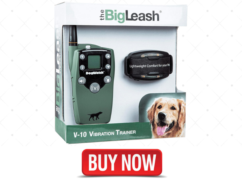 DogWatch BigLeash V-10 Vibration Dog Training Collar – Safe and Effective E-Collar with Two-Way Communication up to ½ Mile, 10 Adjustable Vibration levels plus an audible signal, Waterproof, Recharge