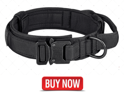 DAGANXI Tactical Dog Collar, Adjustable Military Training Nylon Dog Collar with Control Handle and Heavy Metal Buckle for Medium and Large Dogs, with Patches and Airtags Case (L, Black)